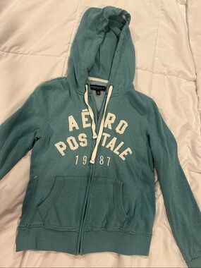 Aeropostale Teal Zip-Up Hoodie with White Logo